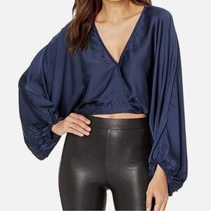 Free People Deep Blue V-Neck Blouse